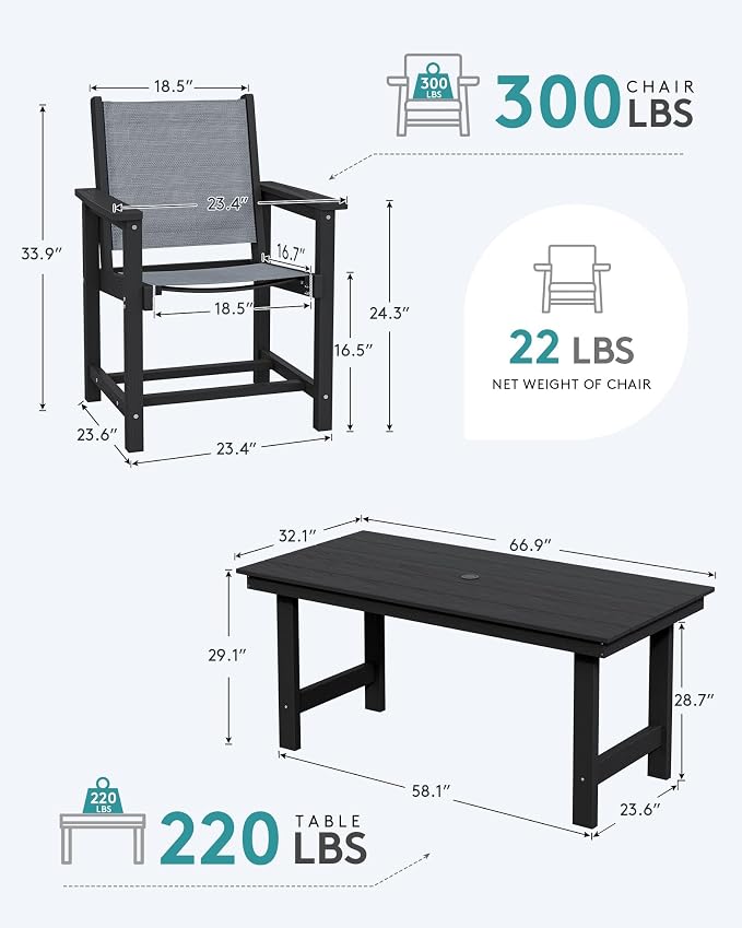 SERWALL 5 Pcs HDPE Patio Dining Set with 1 Table & 4 Woven Chairs, Gray | HDPE Outdoor Dining Set with Rectangular Table & 4 Woven Chairs, All-Weather Patio Dining Furniture