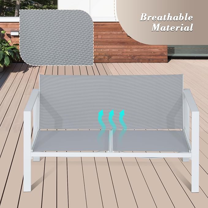 Athena Collection 4 Pieces Outdoor Patio Furniture Set, Metal Outdoor Table and Chairs Loveseat with Cushion, Patio Sofa Conversation Set Balcony Furniture for Garden, Porch, Backyard, Grey