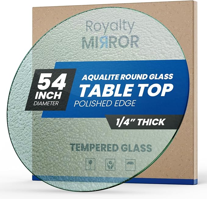 Royalty 54" Inch Round Tempered Glass Table Top – Clear Table Top Glass – Useful for Replacement, Tabletop Protector, Patio, Dining, Coffee, Desks - 1/4" Aqualite Polished Edge