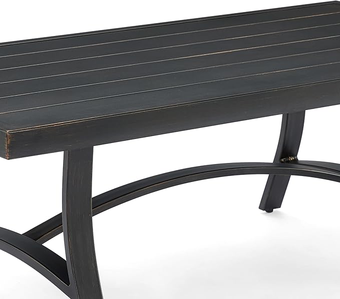 Ulax furniture Outdoor Coffee Table, Rectangle Aluminum Slat Table, Brown