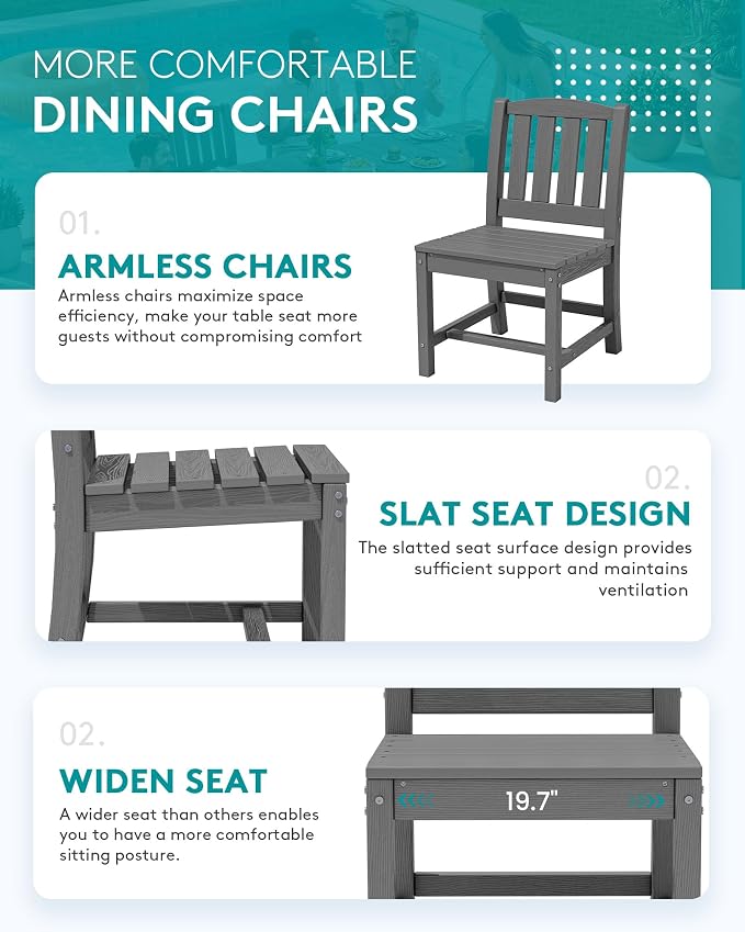 SERWALL Outdoor Patio Dining Set for 6, Grey | 60" - 83" Expandable Outdoor Dining Table and 6 HDPE Chairs, All Weather Material Outdoor Furniture Set Backyard, Garden