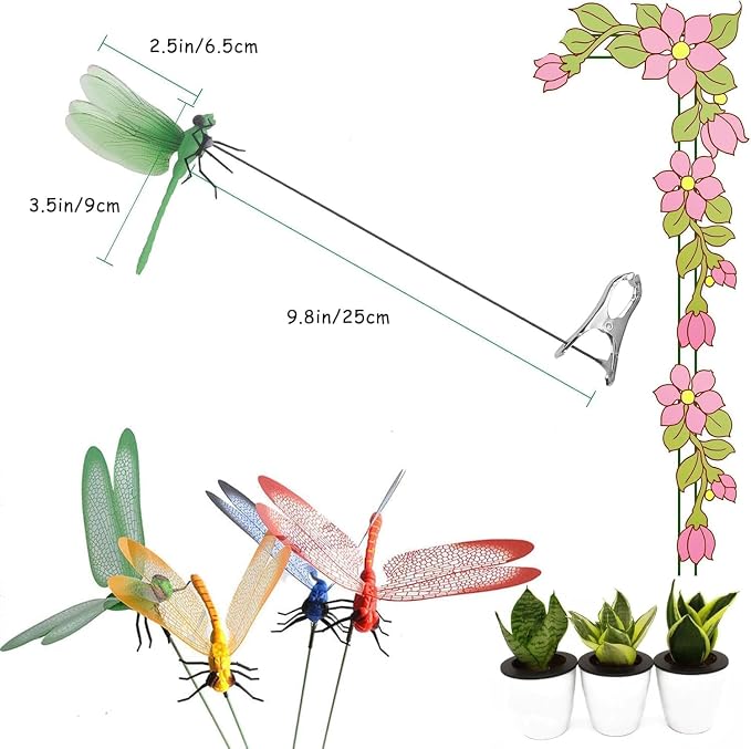 8 Packs Outdoor 3D Dragonfly Clips, Fake Dragonfly Clip, Creative Home Ornaments, 3D Dragonfly Garden Decoration Clip with Natural and Organic Concepts