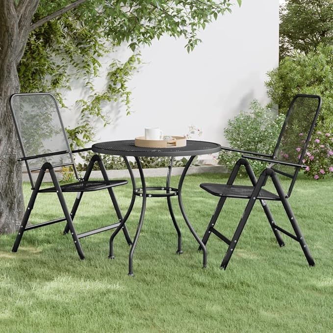 vidaXL Patio Table Patio Side Table Outdoor Coffee End Table for Patio Yard Balcony Garden Ø31.5"x28.3" Expanded Metal Mesh Anthracite