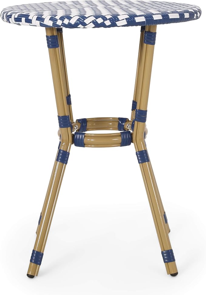 Christopher Knight Home Picardy Bistro Table, Navy Blue + White + Bamboo Print Finish