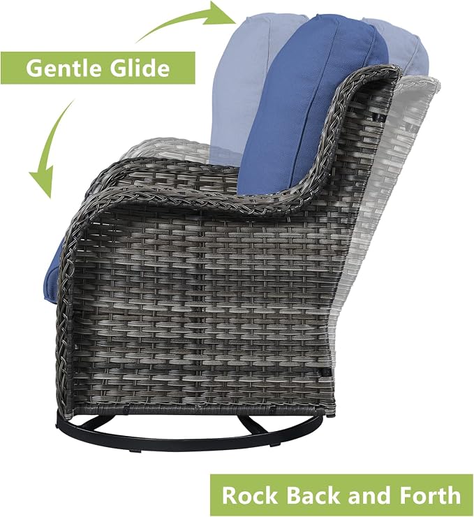 Rilyson Wicker Patio Furniture Set - 8 Piece Rattan Outdoor Sectional Conversation Sets with 4 Swivel Rocking Chairs,2 Ottomans,1 Sofa and 1 Coffee Table for Porch Deck Garden(Mixed Grey/Blue)