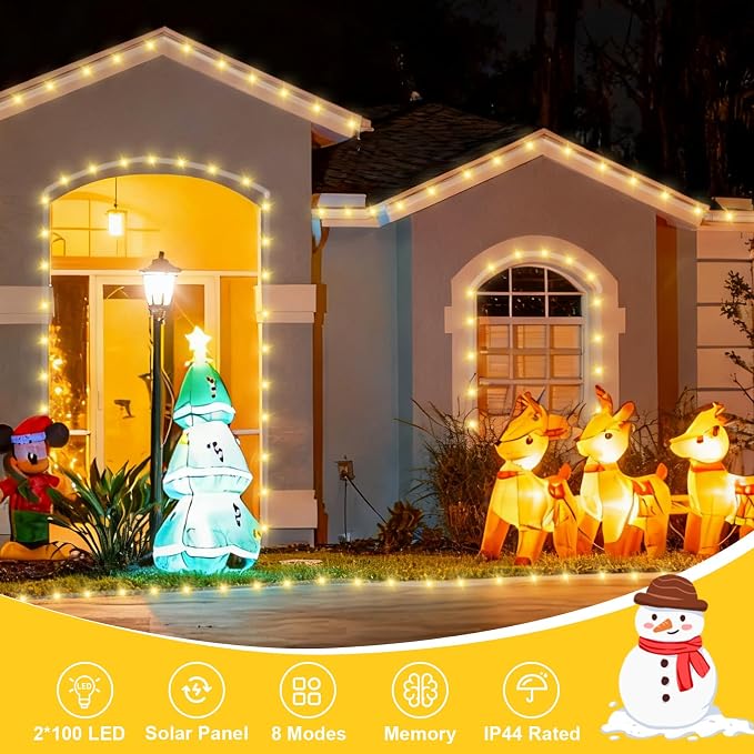 QITONG Solar Rope Lights Outdoor Waterproof, 66ft 200 LED String Lights, 8 Modes Fairy Lights in Clear Thin Tube (Warm White)