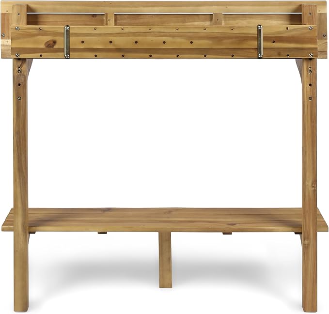 Merax Wall Mounted Balcony Table, Folding Outdoor Bar Table with Acacia Wood Top, Space Saving Railing Table for Patio, Small Balcony, Natural