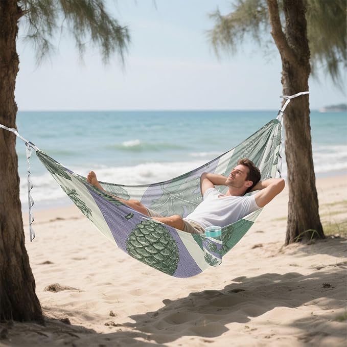 Botanical Americana Striped Wallpaper Hammocks with Hanging Rope Rope Hammock for Indoor Outdoor Patio
