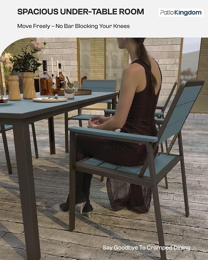 7-Piece Outdoor Dining Set with 11FT Umbrella,Navy | HDPE table, chairs included, aluminum frame, 2" hole design, weather-resistant furniture, perfect for backyard, deck, garden