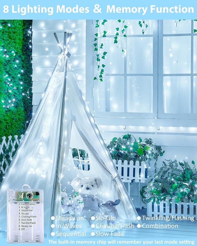 6 Pack 60 LED Fairy Lights Battery Operated with Remote, 20 FT Cool White | Cuttable, 8 Modes, Memory, Dimmable, Waterproof Battery String Lights with Timer for Indoor Outdoor, Christmas Decorations