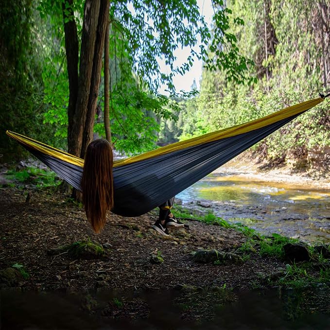 Vivere Double Parachute Camping Hammock, Includes Stuff-Sack (Grey/Yellow)