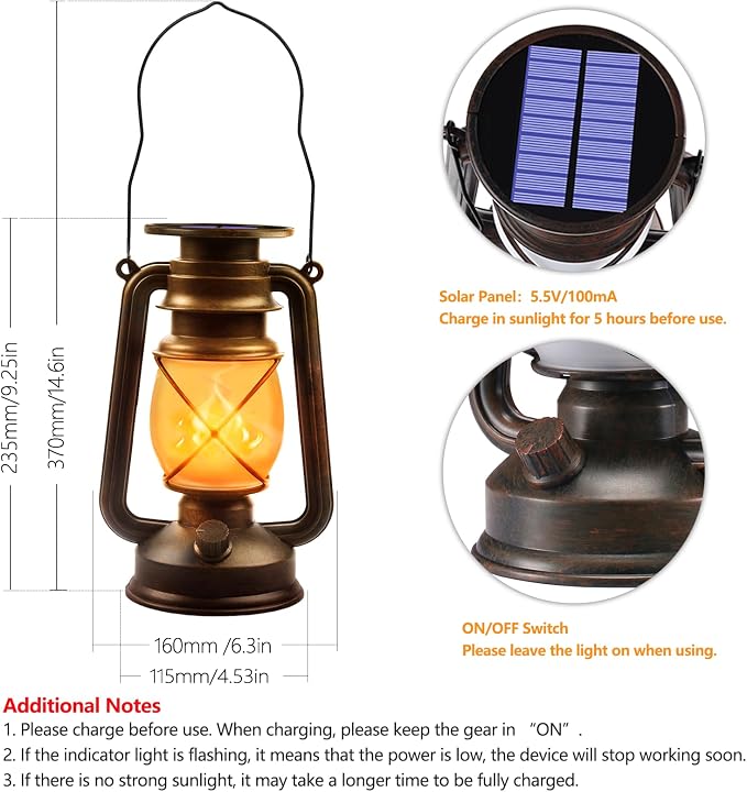 Solar Lanterns Outdoor Waterproof, 2 Pack Bronze Flickering Flame Lights | Vintage LED Hanging Lantern, Outdoor Decorative Lights for Patio, Porch, Garden, Yard, Pathway, Camping