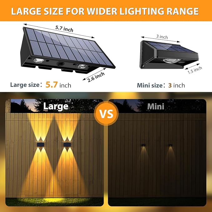 6PACK Solar Wall Lights Outdoor,Warm White 2 Lighting Modes Up & Down Solar Sconce Lights Dusk to Dawn Lighting IP65 Waterproof Solars Lights Outdoor for Exterior Front Porch Garage Fence Patio Yard