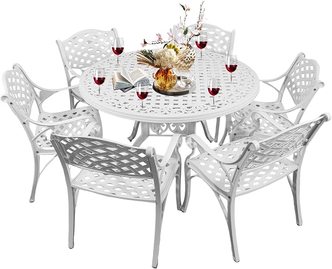 Outdoor Dining Table for 4-6 Person, 48.23" Cast Aluminum Patio Table with 2.36" Umbrella Hole, Outdoor Bistro Table for Backyard, Garden, Patio
