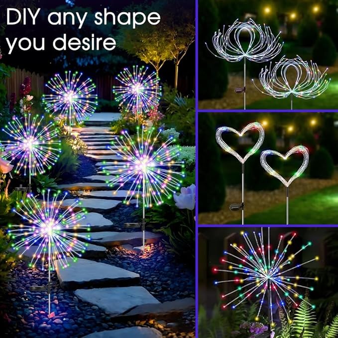 HPUFKOT Solar Garden Lights Outdoor,Waterproof Garden, 2PC 200 LED Twinkling Firework Lights Decorative with 8 Modes,Decor for Yard Patio Pathway Lawn for Yard Outside Fairy Decorative