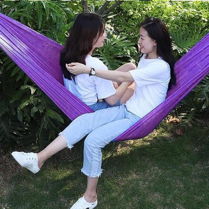 Outdoor Hammock, Load Bearing Camping Hammock, Super Soft and Breathable Nylon Mesh Hammock, with Portabl Carry Bag, Handwoven Mayan Family Hammock, for Outside Outdoor Patio Backyard (Purple)
