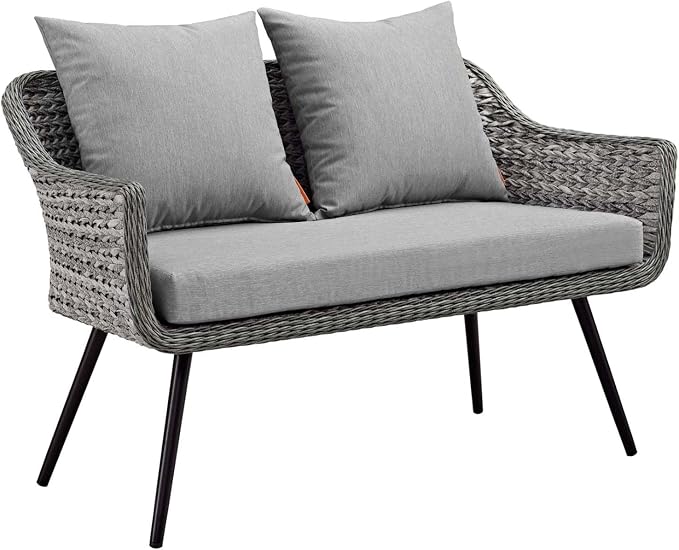 Modway EEI-3174-GRY-GRY-SET Endeavor 2 Piece Outdoor Patio Wicker Rattan Sectional Sofa Set, Gray