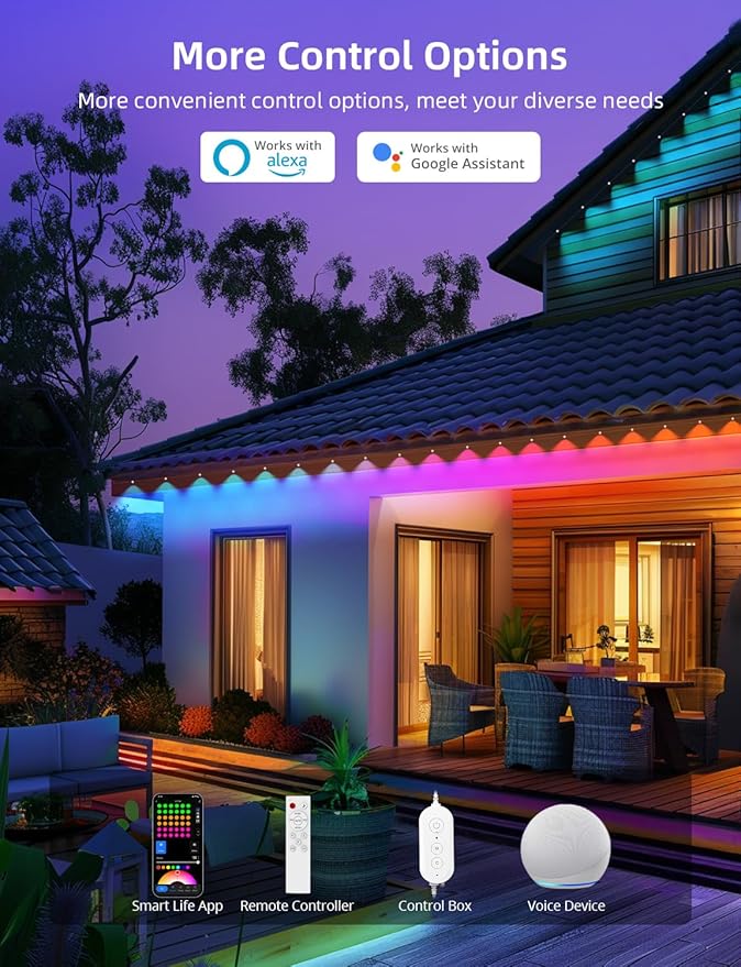 Permanent Outdoor Lights 50FT with 36 LEDs, Smart Eaves Lights RGBW | Waterproof Outdoor String Lights, 110+ Scene Modes, 40lm Warm White, for Daily/Holiday Decor, App/Voice/Remote Control, White