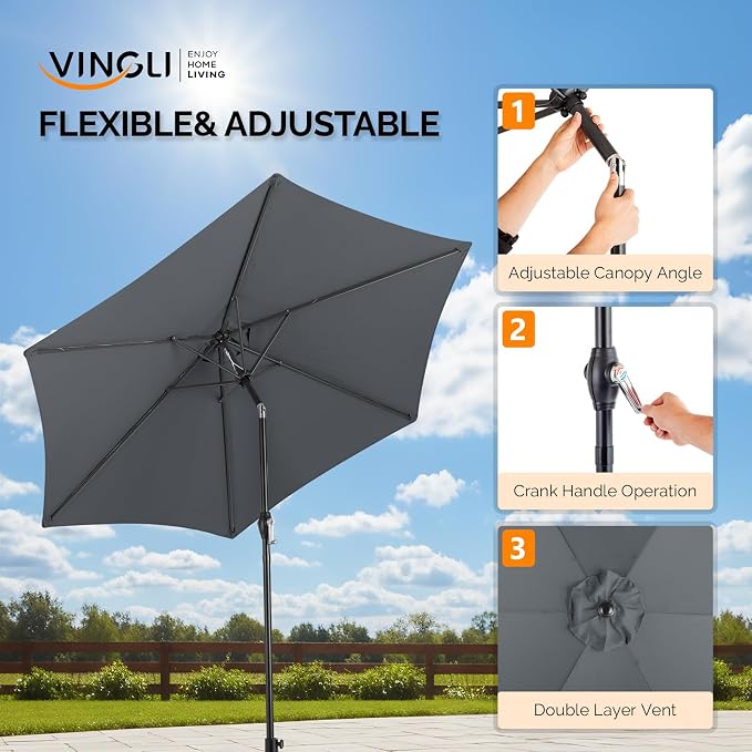 VINGLI Outdoor Side Table with 7.5ft Patio Umbrella, Small Patio Table with 1.57" Umbrella Hole, Adjustable Height & Angle Cantilever Umbrella for Garden, Backyard, Poolside (Table with Umbrella)