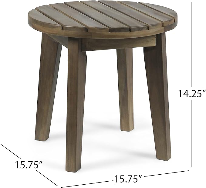 16” Small Outdoor Side Tables with Slatted Top, Round Outdoor Table, Wood Side Table, Small Patio Side Table for Patio, Balcony, Garden & Backyard, Teak Finish (Grey)