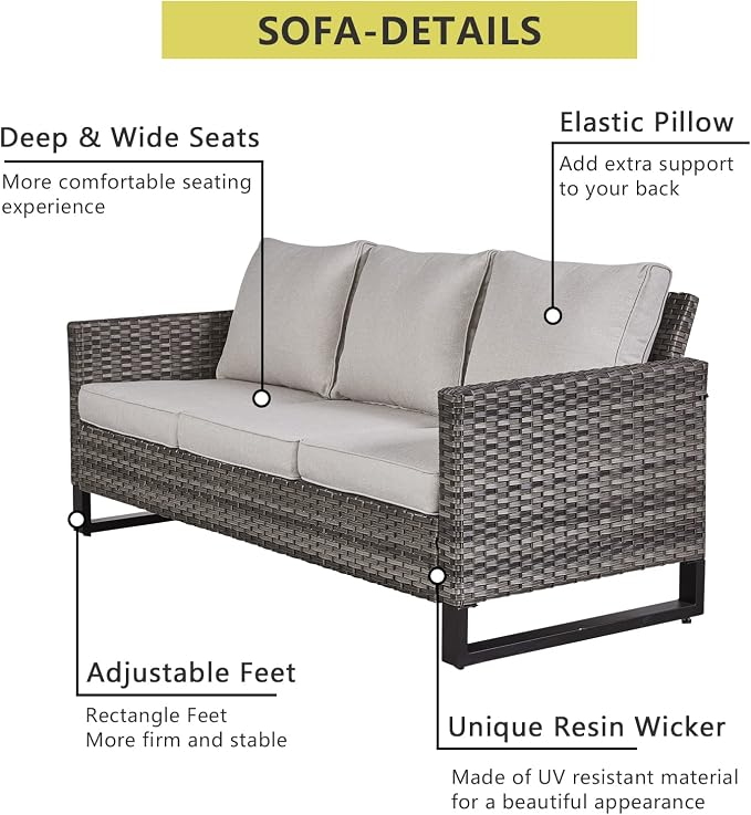 HUMMUH Patio Furniture Set 5 Piece Outdoor Sectional Sofa,PE Wicker Patio Swivel Rocker Chairs with Ottomans for Porch,Garden,Backyard