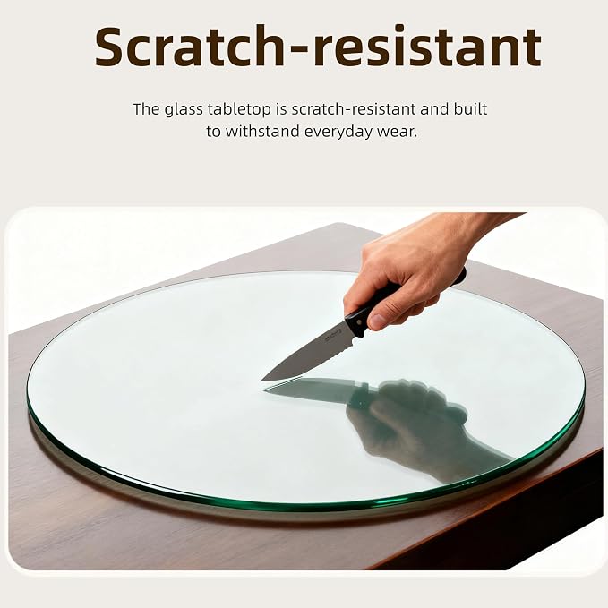 Meihua Glass Table Top, 24 Inch Round 1/2" Thick Beveled Polished Edge, Clear Tempered Glass Surface Protector, Multipurpose for Dining Table, Patio, Coffee and End Table