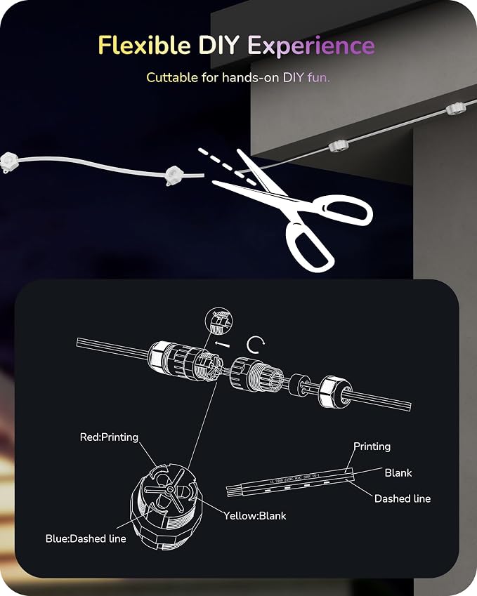 EDISHINE 100FT IP67 Waterproof Smart Permanent Outdoor Lights, RGBIC | APP/Voice/Remote Control, 111+ Scene Modes, Cuttable LED Stripe Lights for Party Decor & Festive Celebrations