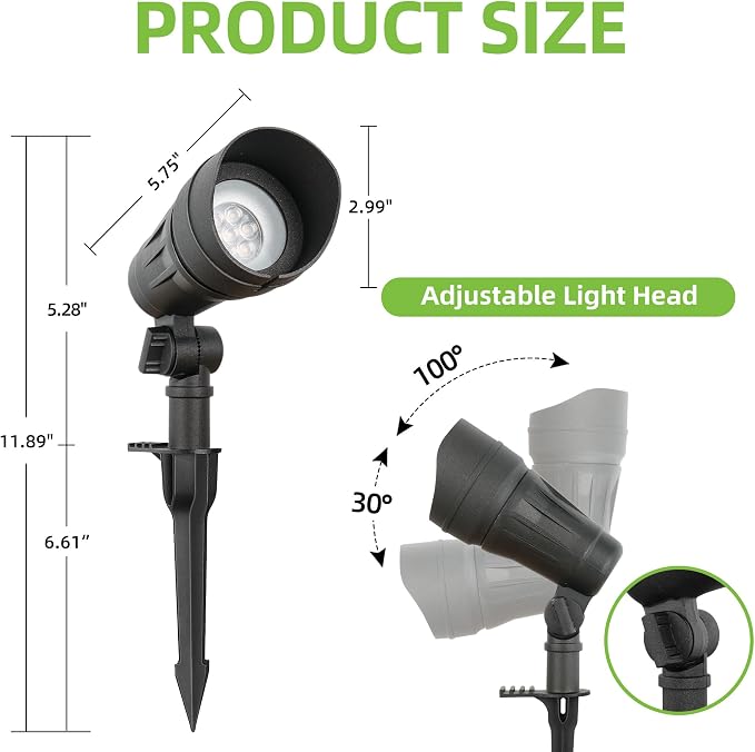 hykolity Low Voltage LED Landscape Spotlights, Aluminum Spot Lights Outdoor | Waterproof Outdoor Spot Lights, 12-15V 7.5W 390LM, Black Wired Landscape Lighting for Yard Garden Pathway, 4 Pack