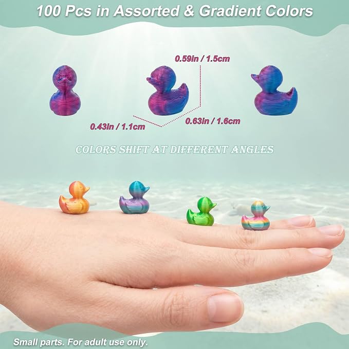 3D Printed Mini Ducks 100 Pack, Color-Shifting Gradient Miniature Duck Figurines to Hide, Tiny Animals Small Little Ducks for Cruise Hiding, Fairy Garden, Micro Landscape & DIY Décor