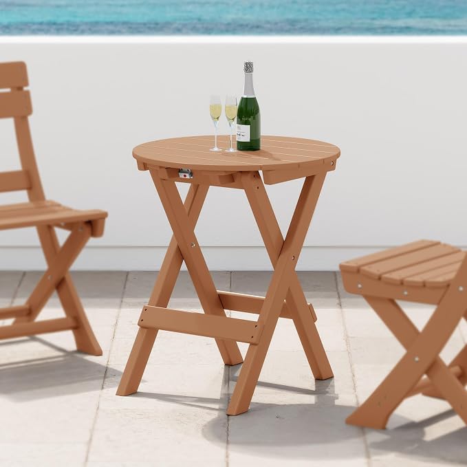 WestinTrends Malibu HDPE Outdoor 24.5 Inch Round Portable Folding Patio Dining Table, Teak