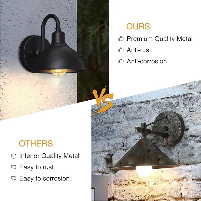 Barn Light Gooseneck Light, Small Farmhouse Outdoor Lighting | Black, 1-Light Outdoor Gooseneck Lighting, Farmhouse Wall Sconce, For Patio Porch Garage, 6.4" Diameter, 1pc, E26 Base