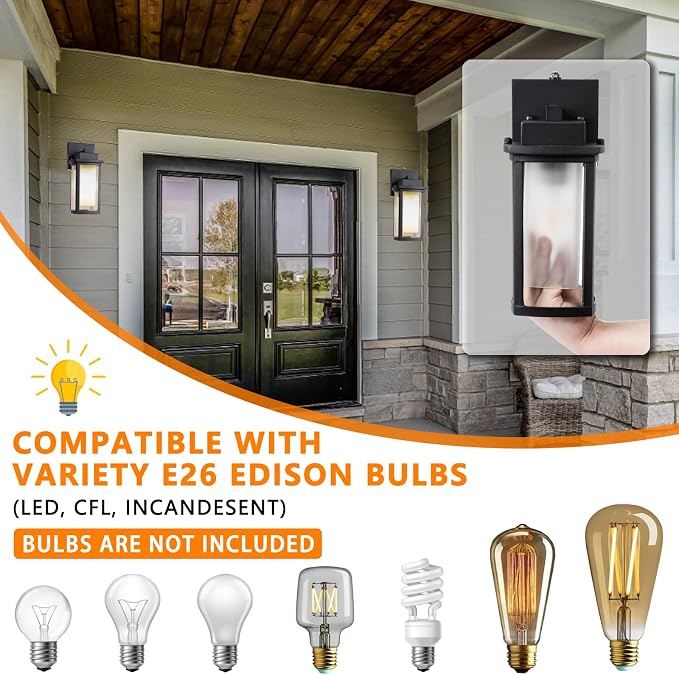 JYZ Dusk to Dawn Outdoor Wall Sconce Lighting, Exterior Outdoor Wall Mount Lantern, Waterproof Anti-Rust Porch Light Fixture, Modern Contemporary Outside Lamp for House Front Door Garage Patio Deck