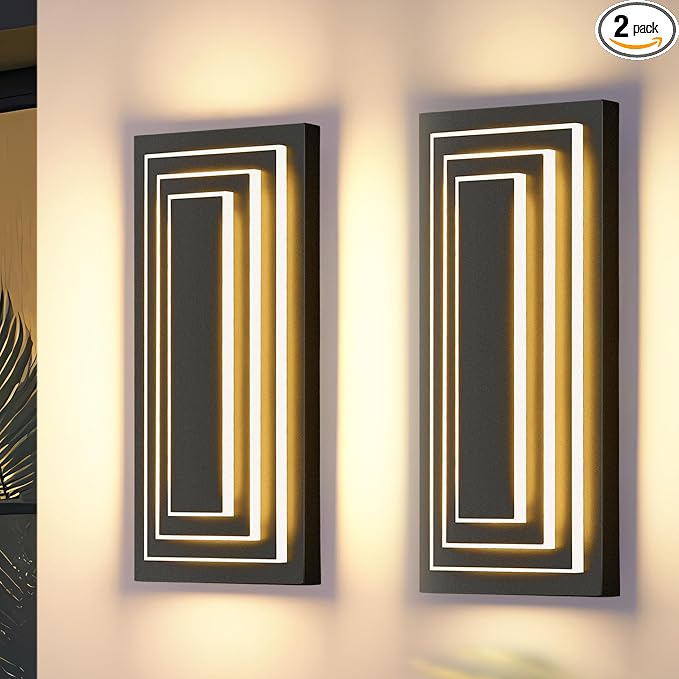 Outdoor Wall Lights 3-Tier Large Exterior Lighting Fixtures 15.7 in | Modern Acrylic Wall Sconce For Front Porch,Garage, Included LED 3000K Warm White 24W Light Bead, 360° Angle,Waterproof,2 Pack