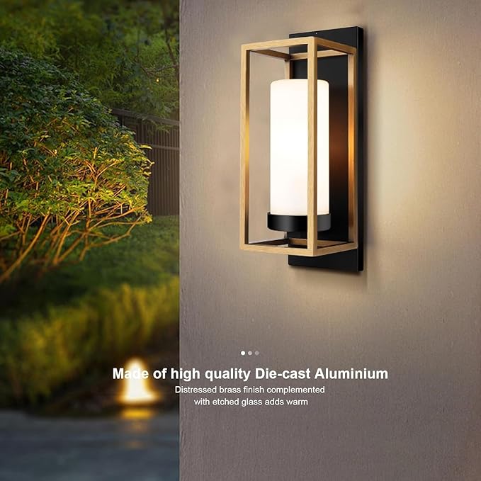 ALVIME Black and Gold Wall Sconce, Modern Outdoor Wall Lights, Hardwired Exterior Porch Light Fixtures, Waterproof Front Door Lighting with E26 Base for House Garage Patio