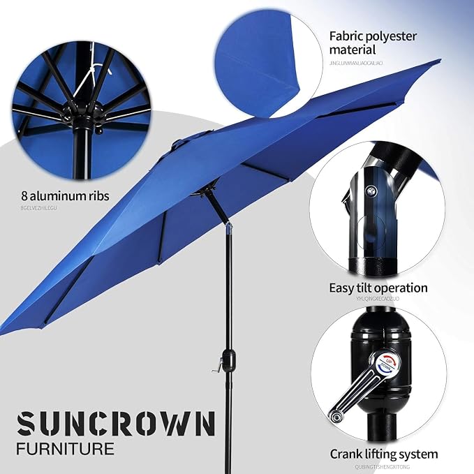 SUNCROWN Outdoor Patio Side Table, Patio Bistro Square Table with 9Ft Umbrella,for Backyard, Porch, Garden, Poolside(Dark Blue)