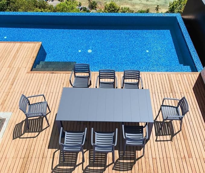 Compamia Vegas 86" Extendable Patio Dining Table in Black, Commercial Grade