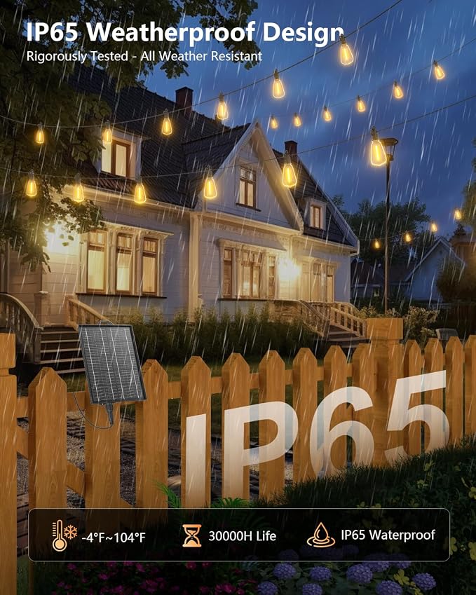 Brightown 78FT Solar String Lights Outdoor, 35+1 Shatterproof LED Bulbs | Waterproof, Remote Control, Dimmable, Timer, 3 Light Modes, Up to 26H Runtime for Backyard, Patio and Party Decor