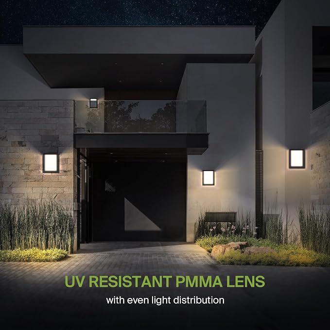 ASD LED 8" Outdoor Wall Light, Front Door House Sconce | 3CCT, Dimmable, Waterproof, ETL Listed | 12W 900LM 3000-5000K 120V | Exterior Patio Lighting Fixture, Flush Mount Porch Lamp | Black, 4 Pack