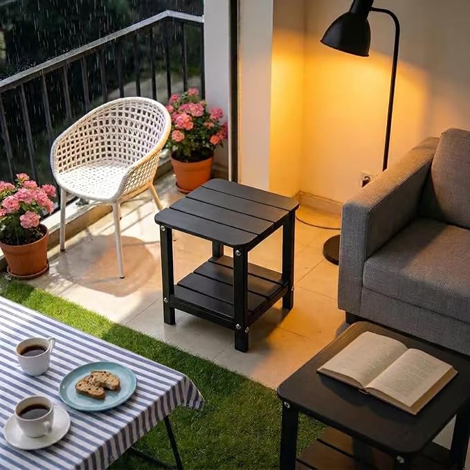 Lil Ray Adirondack Outdoor Side Table Small Patio End Tables for Outside Outdoor Patio Side Table (Black)