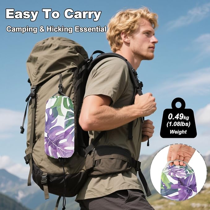 Camping Hammock Outdoor Hammocks for Outside Green Purple Tropical Leaf Beach Trees Portable Lightweight with Pockets Tree Straps Indoor Small