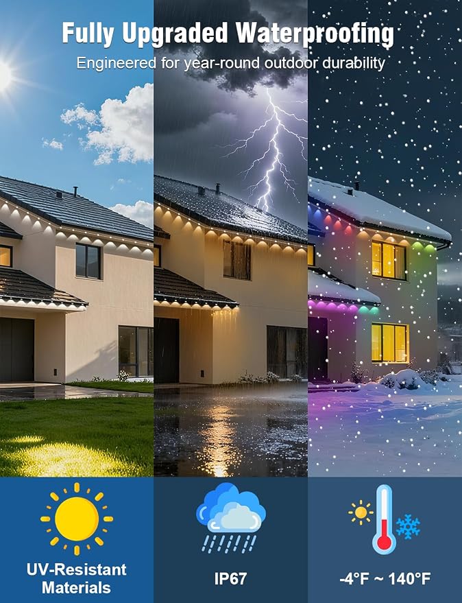 Permanent Outdoor Lights 250FT RGBIC LED Smart LED Lights, App/Remote Control IP68 Waterproof for Holiday Decor, 50 Scene Modes, DIY Lights Color Lighting Timing for Christmas Halloween Party
