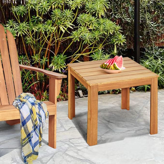 Giantex Outdoor Side Table, Acacia Wood Adirondack Table W/Oil Finished, 220lbs Weight Capacity, Square End Table for Patio, Backyard, Garden, Poolside & Balcony (1, Natural)