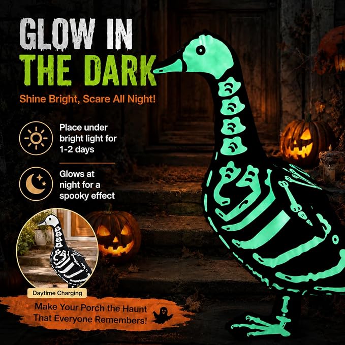 Halloween Porch Goose Outfits Skeleton Costume for 23'' 17" Cement Porch Goose Statue Skeleton Clothes Accessories for Halloween Outdoor Patio Yard Lawn Decoration (17")