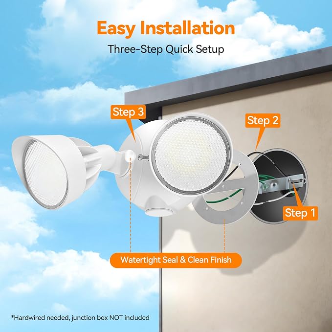 45W 5500LM Outdoor Flood Lights, Dual Head Wall Switch Controlled LED Exterior Flood Light, 5000K Daylight, IP65 Waterproof Hardwired Security Light for Outside Garage Yard (White)