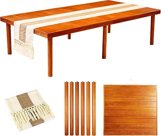 Folding Picnic Table with Table Runner, 60 * 30in Wooden Picnic Table for Outdoors, Boho Low Coffee Table for Sitting on The Floor, Suitable for Beach, Park, Garden, Camping, Travel(Brown)