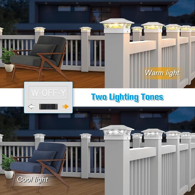 JOFIOS Solar Post Cap Lights Outdoor 6pack, White Deck Fence Post Lights Solar Powered with 16LEDS 2 Lighting Modes, 4x4/5x5/6x6 Waterproof Fence Post Lights for Garden Patio Porch Backyard