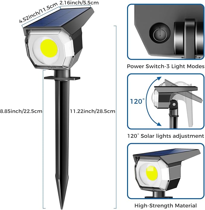 10 Pack Solar Spot Lights Outdoor Waterproof, Landscape Spotlights | Cool White, Solar Powered, Auto On/Off, Lighting for Outside Pathway Yard Lawn Flag Garden Walkway Pathway