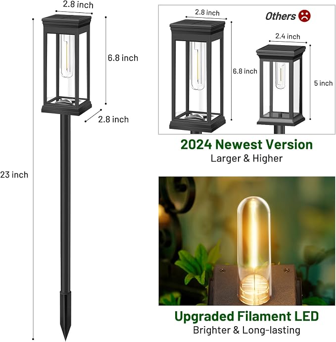 BesLowe 2-Pack Solar Pathway Lights Outdoor, Landscape Lights Warm White | Upgraded Large Size & Bright LED, Auto ON/OFF, IP65 Waterproof, Easy Installation, Solar Powered Lights for Garden Walkway
