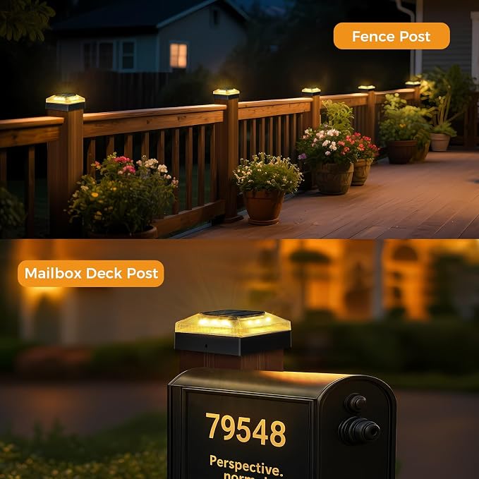 4x4 Solar Post Cap Lights Outdoor 12 Pack, 3 Color Modes/Dusk to Dawn/IP65 Waterproof, Fits 4x4 Vinyl/PVC Wood Posts Top, Black LED Fence Topper Light for Deck, Backyard