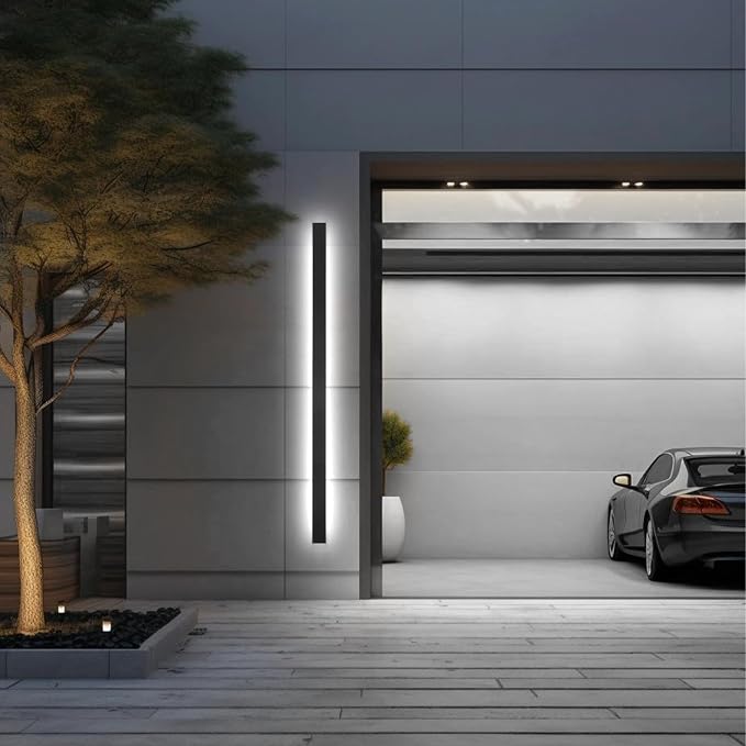 AioTio Long Outdoor Modern LED Wall Light,59inch Dimmable IP65 Waterproof Black Outdoor Porch Lights Wall Mount Lighting Fixture,Exterior Rectangular Sconce Lights for House,Corridor,Front Door